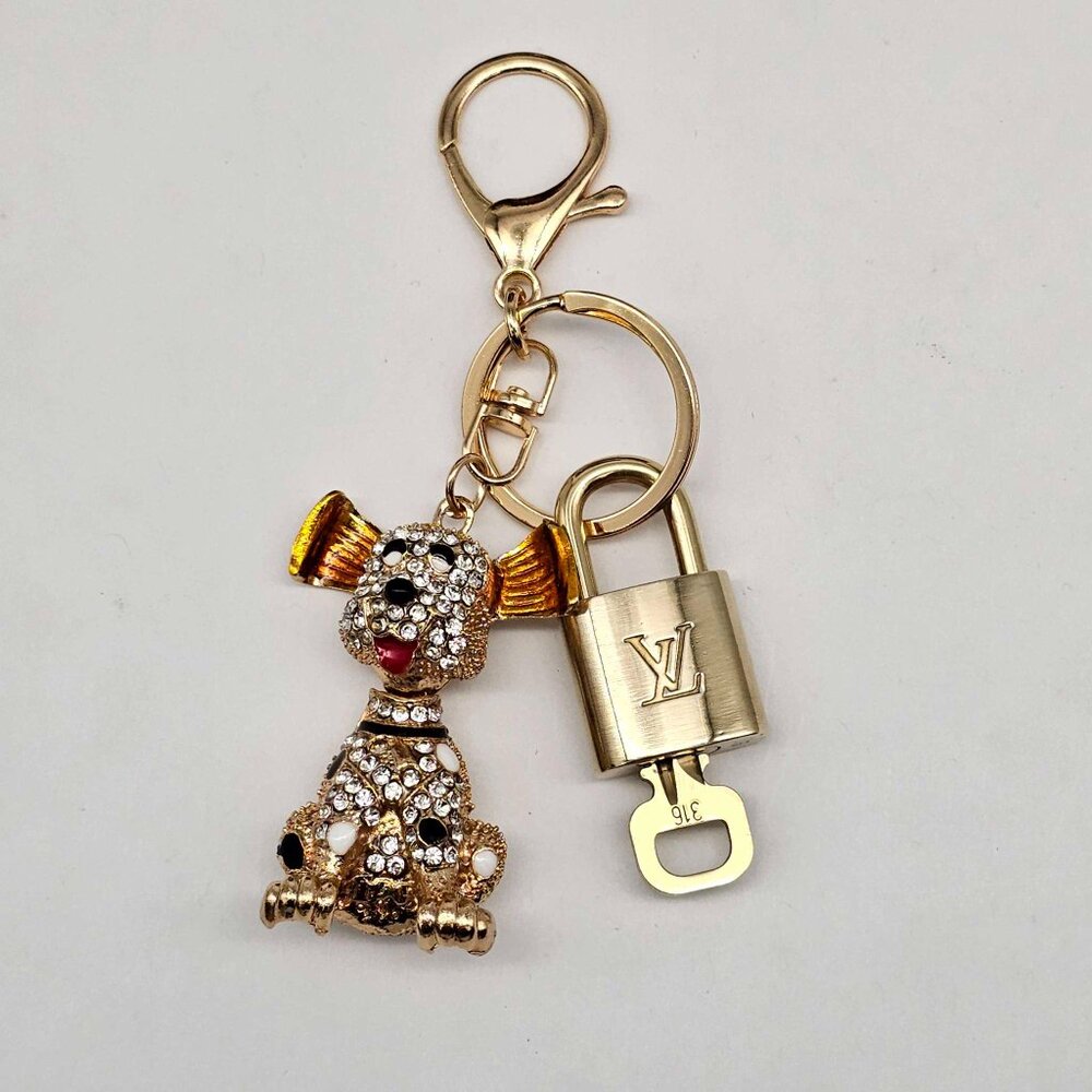 Louis Vuitton Authentic Gold Padlock 🔒 Key + Unbranded Dog Keychain Bag Charm